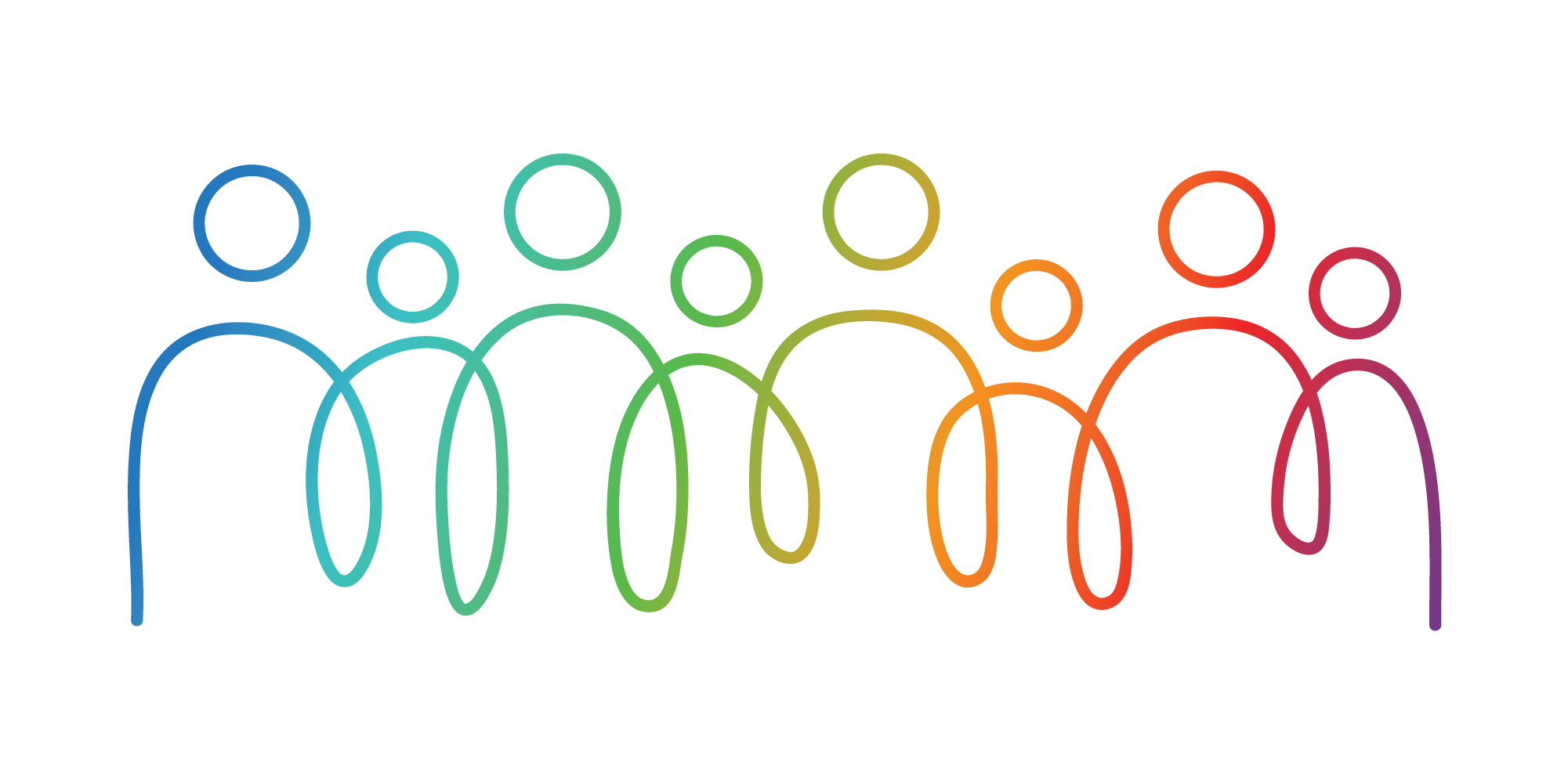 Persone unite in una comunità rappresentata da un segno multicolore
