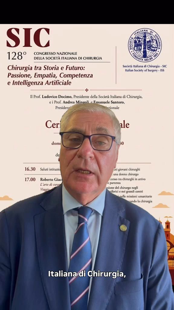 Prof. Ludovico Docimo, Presidente SIC, nel videomessaggio dedicato al 128° Congresso Nazionale SIC